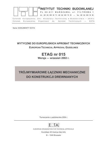 ETAG nr 015 - Dokumenty Unii Europejskiej - Instytut Techniki ...