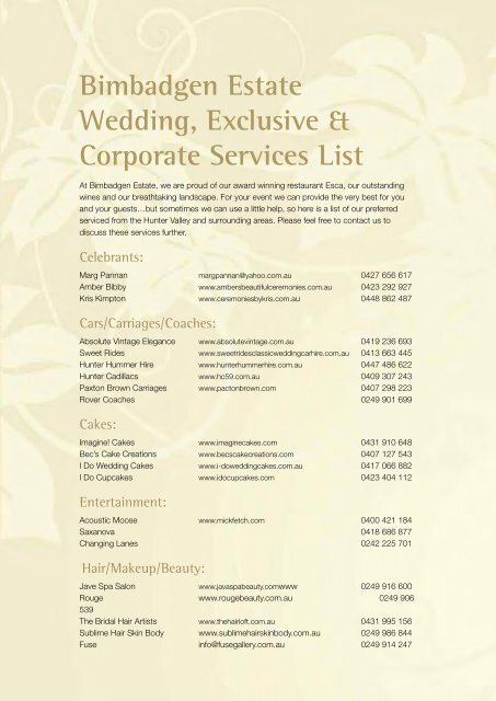 Wedding Celebration Package - Bimbadgen Estate