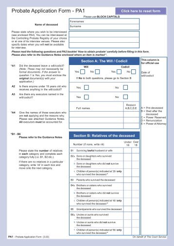 Probate Application Form - PA1 - Heritage Wills