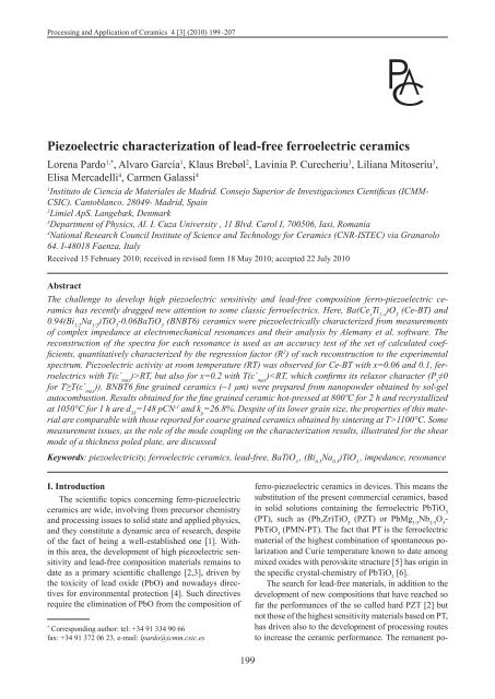 Piezoelectric characterization of lead-free ferroelectric ceramics