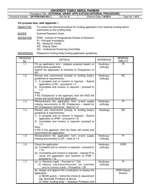 Procedure & Flowchart - UTAR Research Portal - Universiti Tunku ...