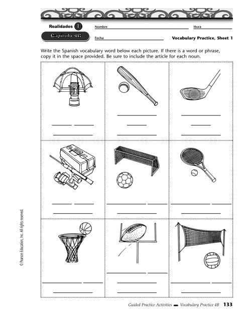 Write The Spanish Vocabulary Word Below Each Picture If There Is A