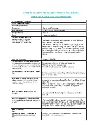 Example of completed application form - Academic Services