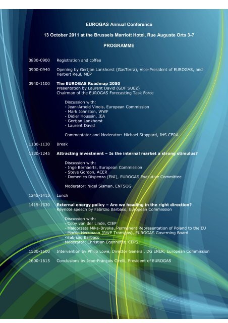 EUROGAS Annual Conference 13 October 2011 at the Brussels ...