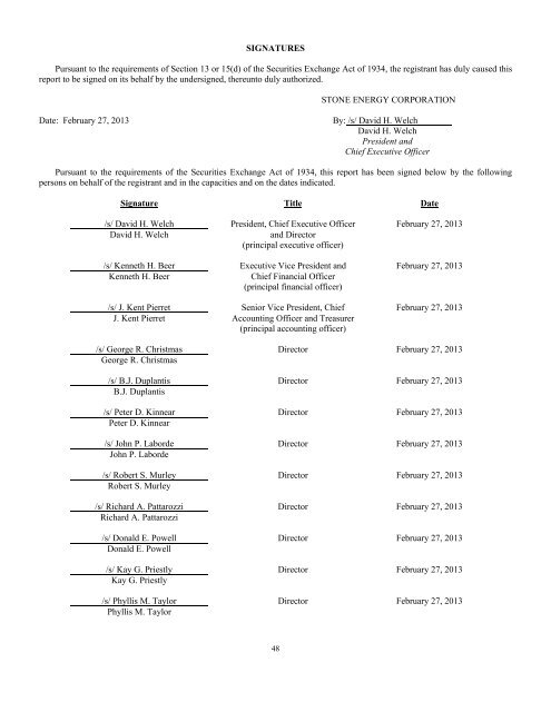 2012 Annual Report - Stone Energy Corporation