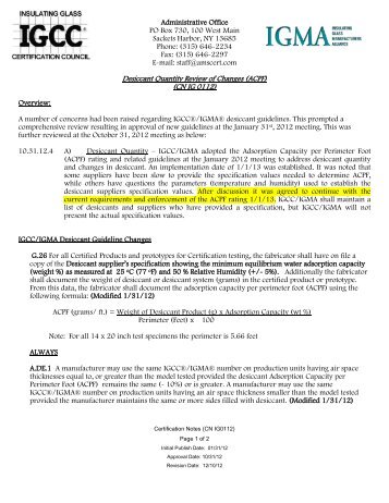 Desiccant Quantity Review of Changes (ACPF)