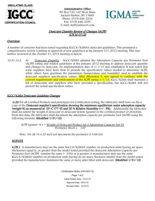 Desiccant Quantity Review of Changes (ACPF)