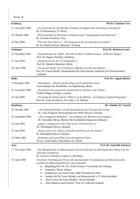 Veranstaltungen 2004 - Suedosteuropa Gesellschaft