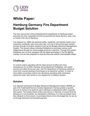 Hamburg Germany Fire Department Budget Solution - Lion Apparel