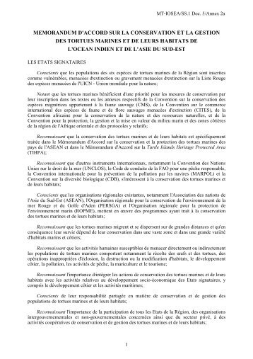 memorandum d'accord sur la conservation et la gestion des tortues ...