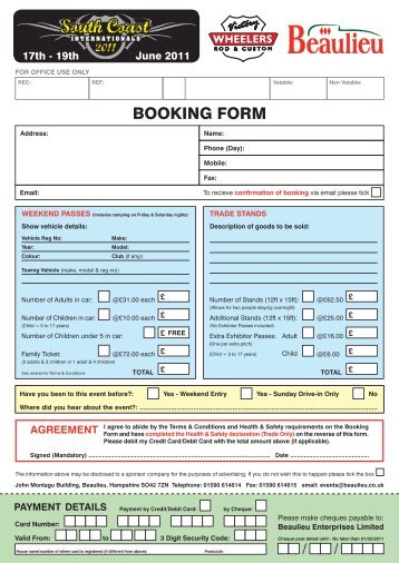 BOOKING FORM - Beaulieu