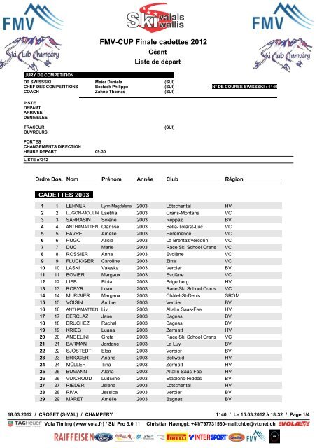 Liste de dÃ©part - data ski-valais