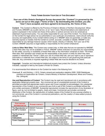 Ontario Mineral and Exploration Statistics 2009 - Geology Ontario