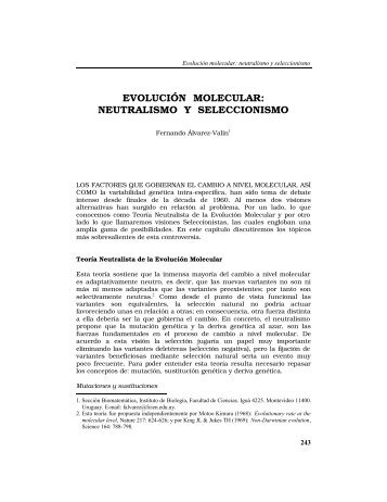 Alvarez-ValÃ­n, F. 2000. EvoluciÃ³n molecular - Facultad de Ciencias