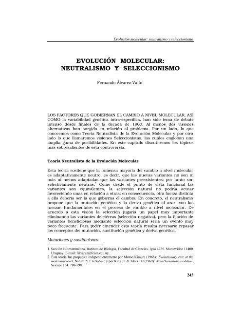 Alvarez-ValÃ­n, F. 2000. EvoluciÃ³n molecular - Facultad de Ciencias