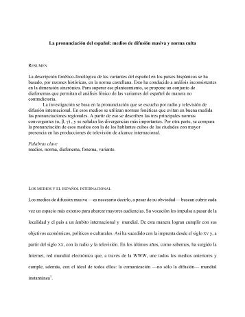 La pronunciación del español: medios de difusión masiva y norma ...