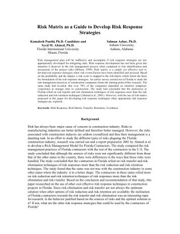 Risk Matrix as a Guide to Develop Risk Response Strategies