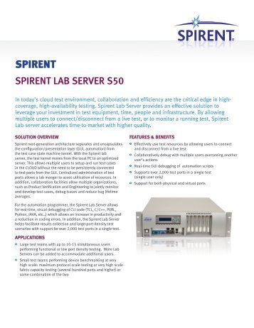 Spirent TestCenter Lab Server Datasheet - Spirent Communications