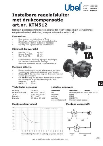 Instelbare regelafsluiter met drukcompensatie art.nr. KTM512