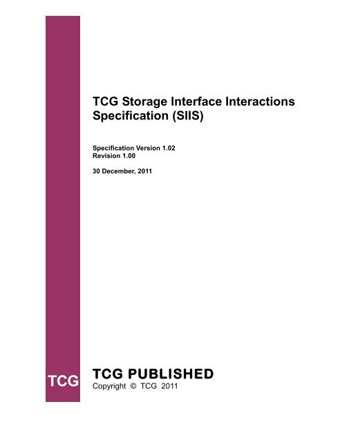 TCG Storage Interface Interactions Specification(SIIS)