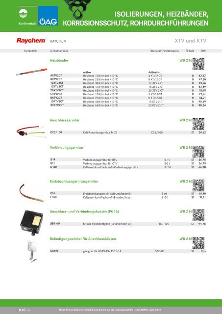 isolierungen, heizbänder, korrosionsschutz ... - Kontinentale