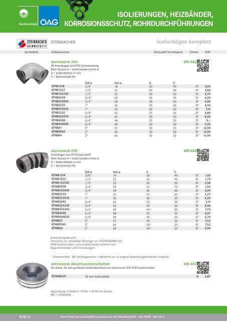 isolierungen, heizbänder, korrosionsschutz ... - Kontinentale