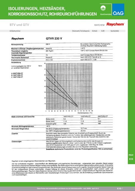 isolierungen, heizbänder, korrosionsschutz ... - Kontinentale