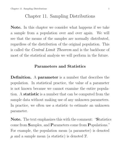 Chapter 11 Sampling Distributions Etsu