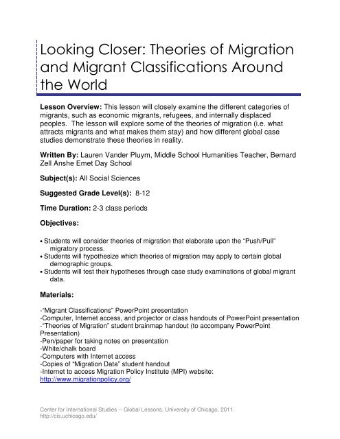 Theories of Migration and Migrant Classifications Around the World