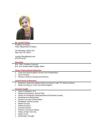 Dr. Lyndell O'Hara Professor of History Chair ... - Nyack College