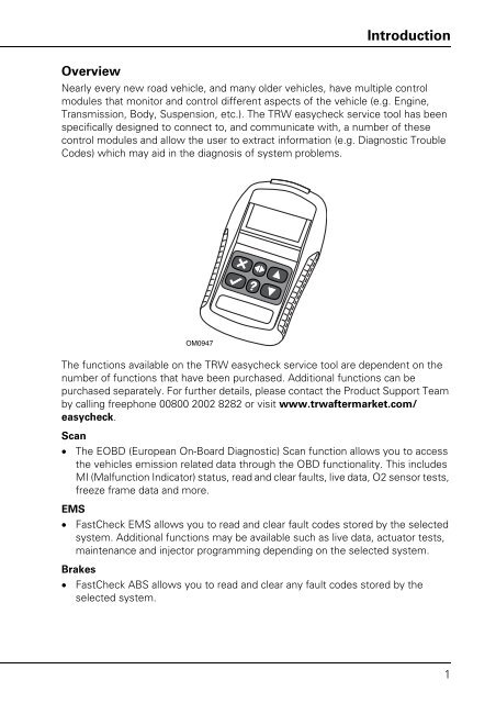 Operating instructions - TRW Automotive Aftermarket