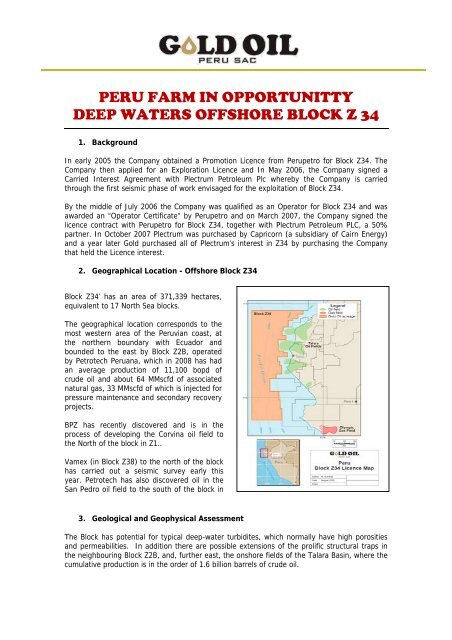 peru farm in opportunitty deep waters offshore block z 34 - Gold Oil