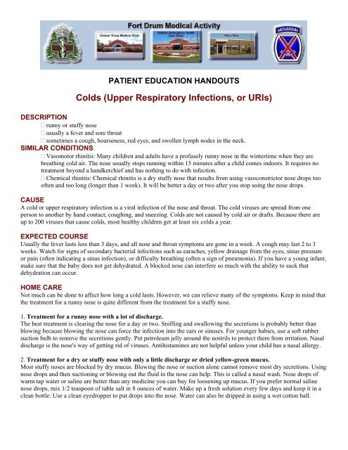 Colds (Upper Respiratory Infections, or URIs)