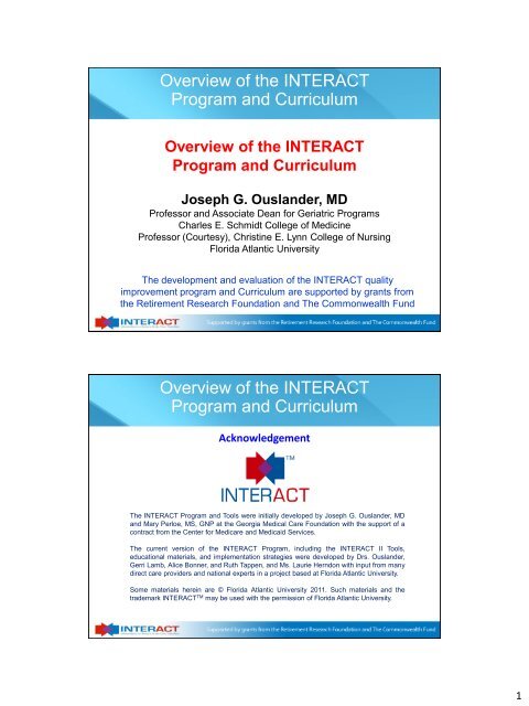 Overview of the INTERACT Program and Curriculum - Collaborative ...