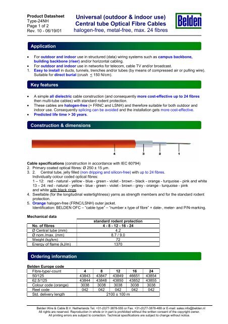 Universal (outdoor & indoor use) Central tube Optical Fibre ... - Kassex