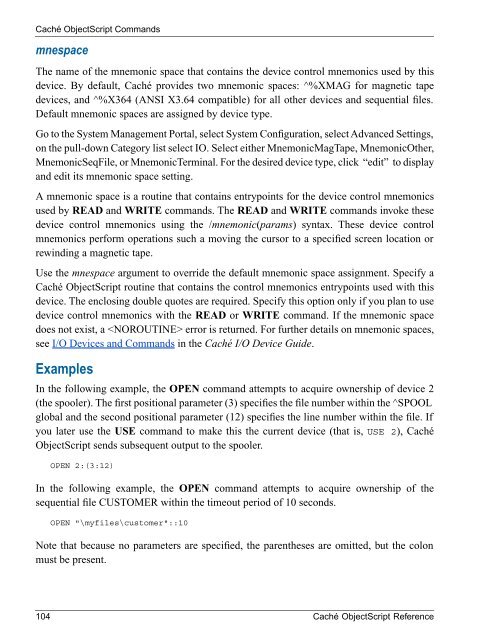 Caché ObjectScript Reference - InterSystems Documentation