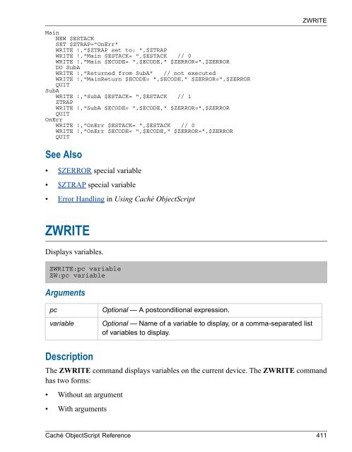 Caché ObjectScript Reference - InterSystems Documentation