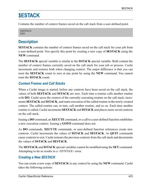 Caché ObjectScript Reference - InterSystems Documentation