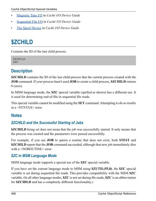 Caché ObjectScript Reference - InterSystems Documentation