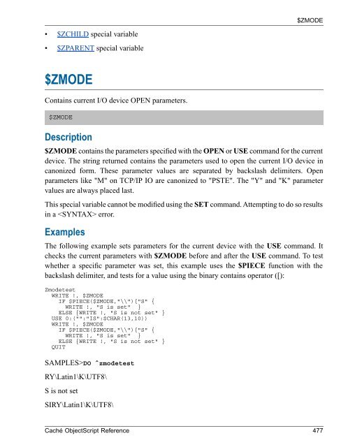 Caché ObjectScript Reference - InterSystems Documentation