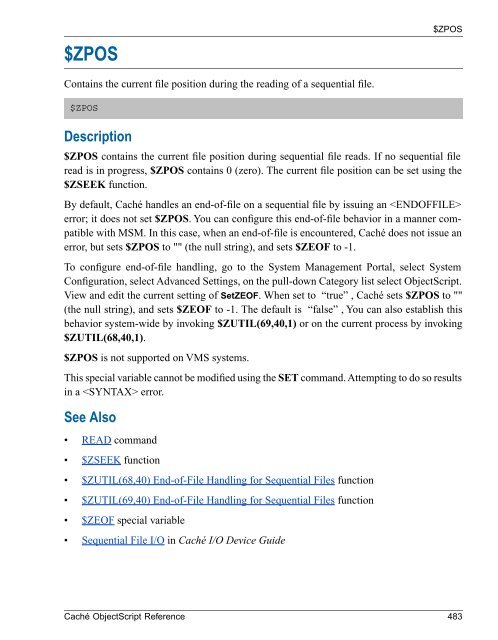 Caché ObjectScript Reference - InterSystems Documentation