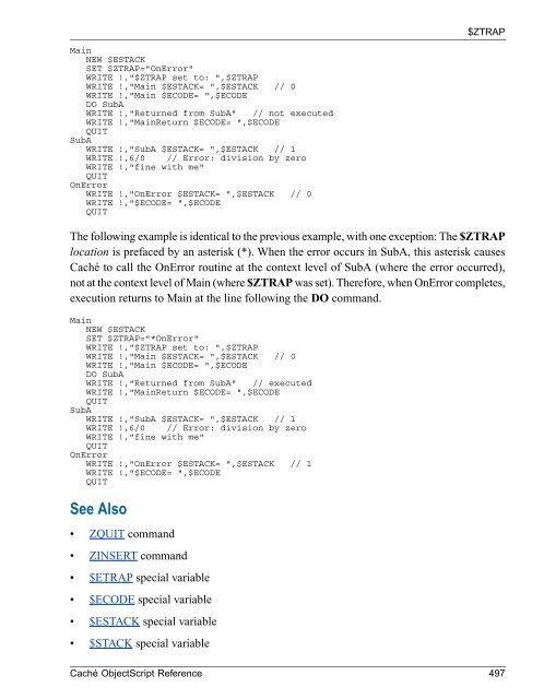 Caché ObjectScript Reference - InterSystems Documentation