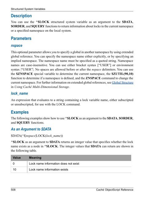 Caché ObjectScript Reference - InterSystems Documentation