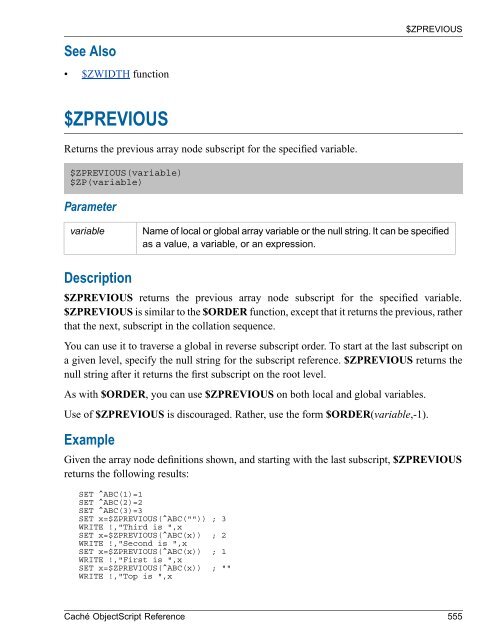 Caché ObjectScript Reference - InterSystems Documentation