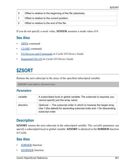 Caché ObjectScript Reference - InterSystems Documentation