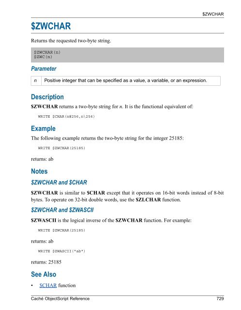 Caché ObjectScript Reference - InterSystems Documentation