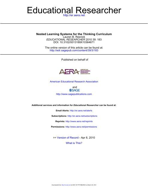 Nested Learning Systems for the Thinking Curriculum