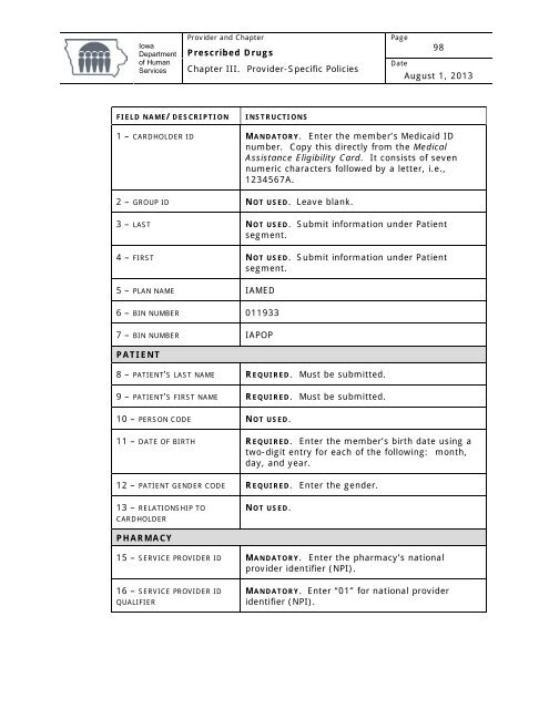 Prescribed Drugs Provider Manual - Iowa Department of Human ...