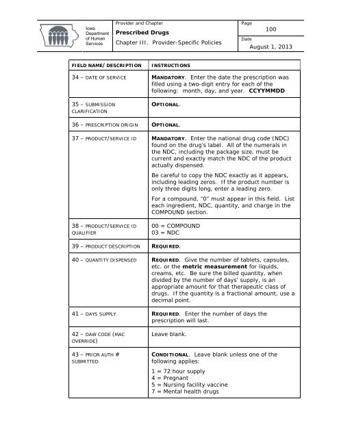 Prescribed Drugs Provider Manual - Iowa Department of Human ...