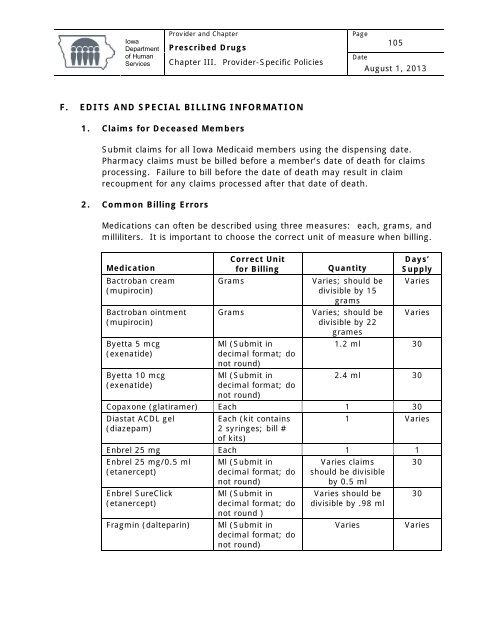 Prescribed Drugs Provider Manual - Iowa Department of Human ...